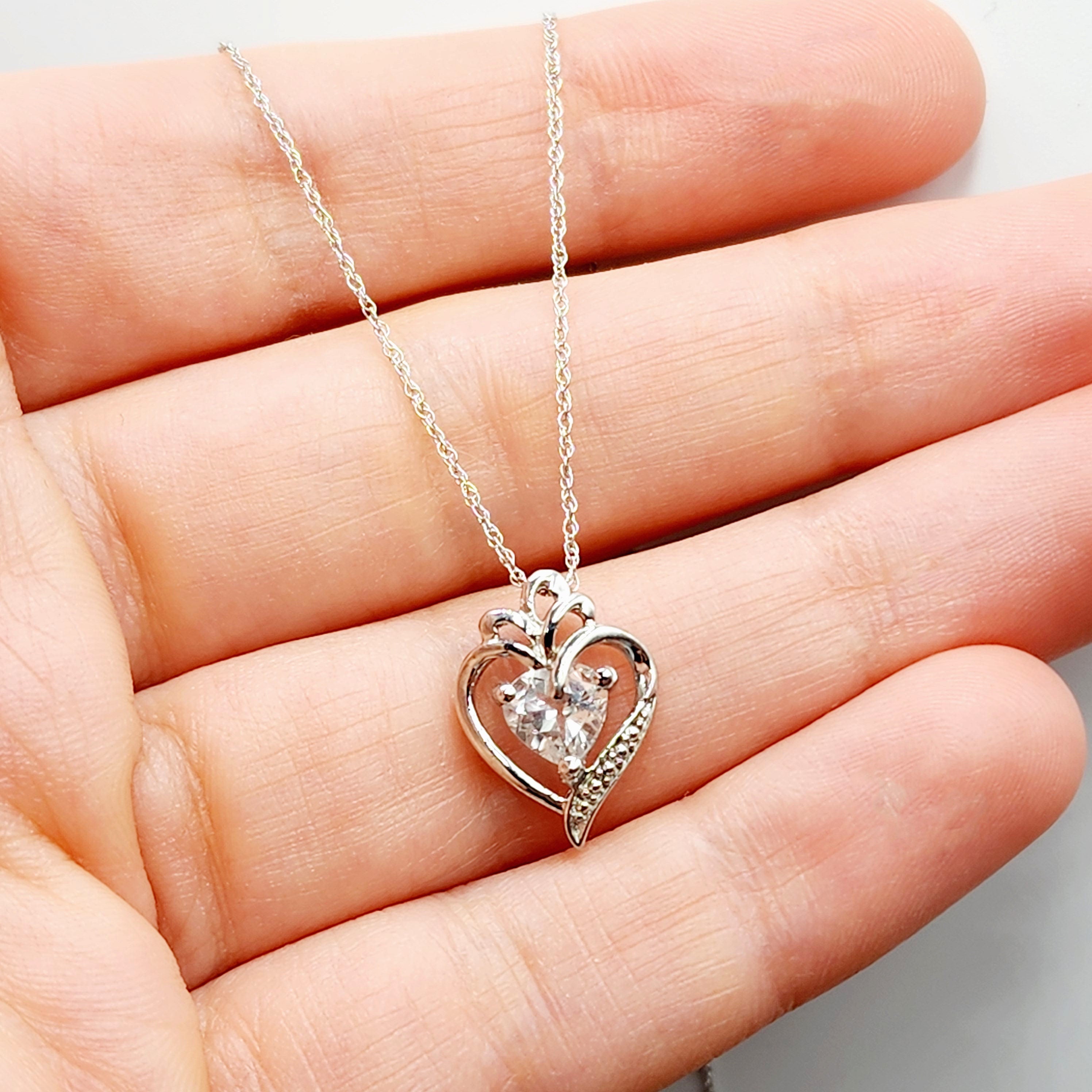 925 Sterling Silver Heart Shape White Topaz Pendant Necklace Topaz Gemstone Gift for Women Girls Valentine Gift for Girlfriend