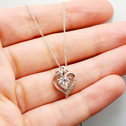 925 Sterling Silver Heart Shape White Topaz Pendant Necklace Topaz Gemstone Gift for Women Girls Valentine Gift for Girlfriend