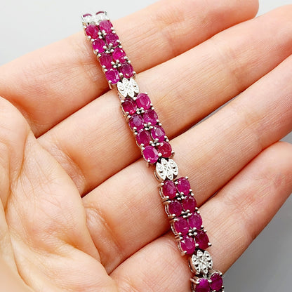 Sterling Silver Ruby Bracelet, 925 Silver Genuine Ruby Bracelet, July Birthstone, Bracelet for Women, Dainty Gemstone Bracelet Girlfriend