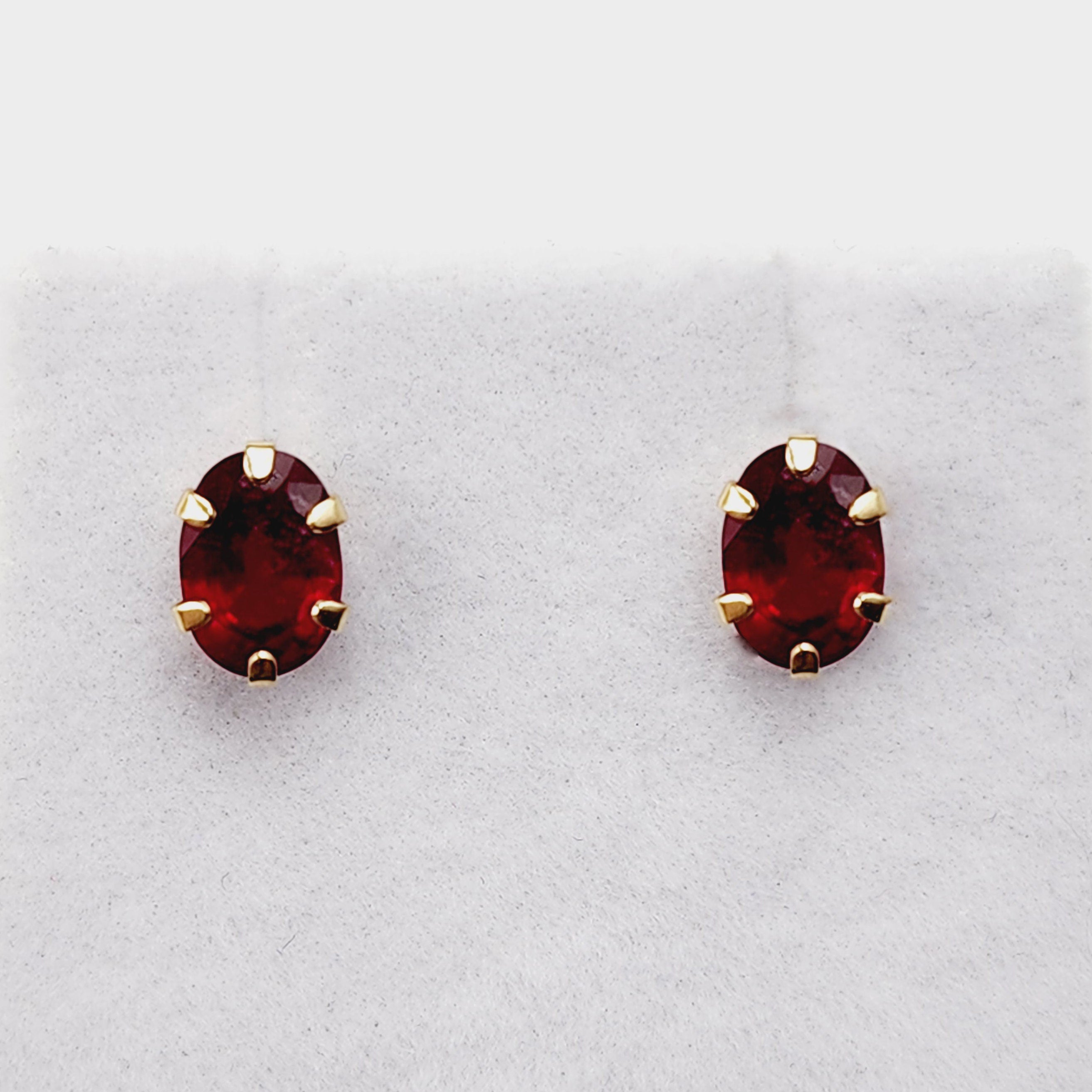 Gold Ruby Stud Earrings, 10K Yellow Gold Genuine Ruby 7x5mm Stud Earrings, July Birthstone, Earrings For Her