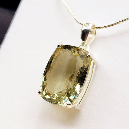 925 Sterling Silver Green Amethyst Necklace, Genuine Green Big Gemstone Pendant with Silver Chain for Men and Women, Large Pendant for Gift