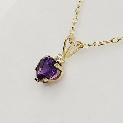 Gold Genuine Amethyst Pendant Necklace, 10K Yellow Gold Genuine Amethyst 6x6mm Pendant, Heart Shaped Purple Amethyst Pendant for Her