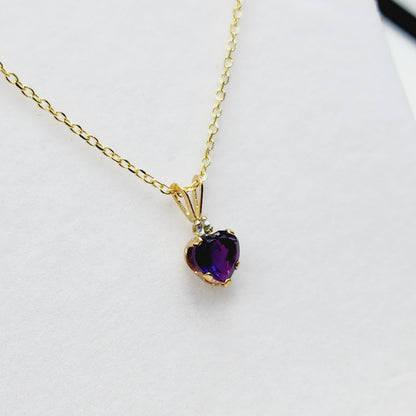Gold Genuine Amethyst Pendant Necklace, 10K Yellow Gold Genuine Amethyst 6x6mm Pendant, Heart Shaped Purple Amethyst Pendant for Her