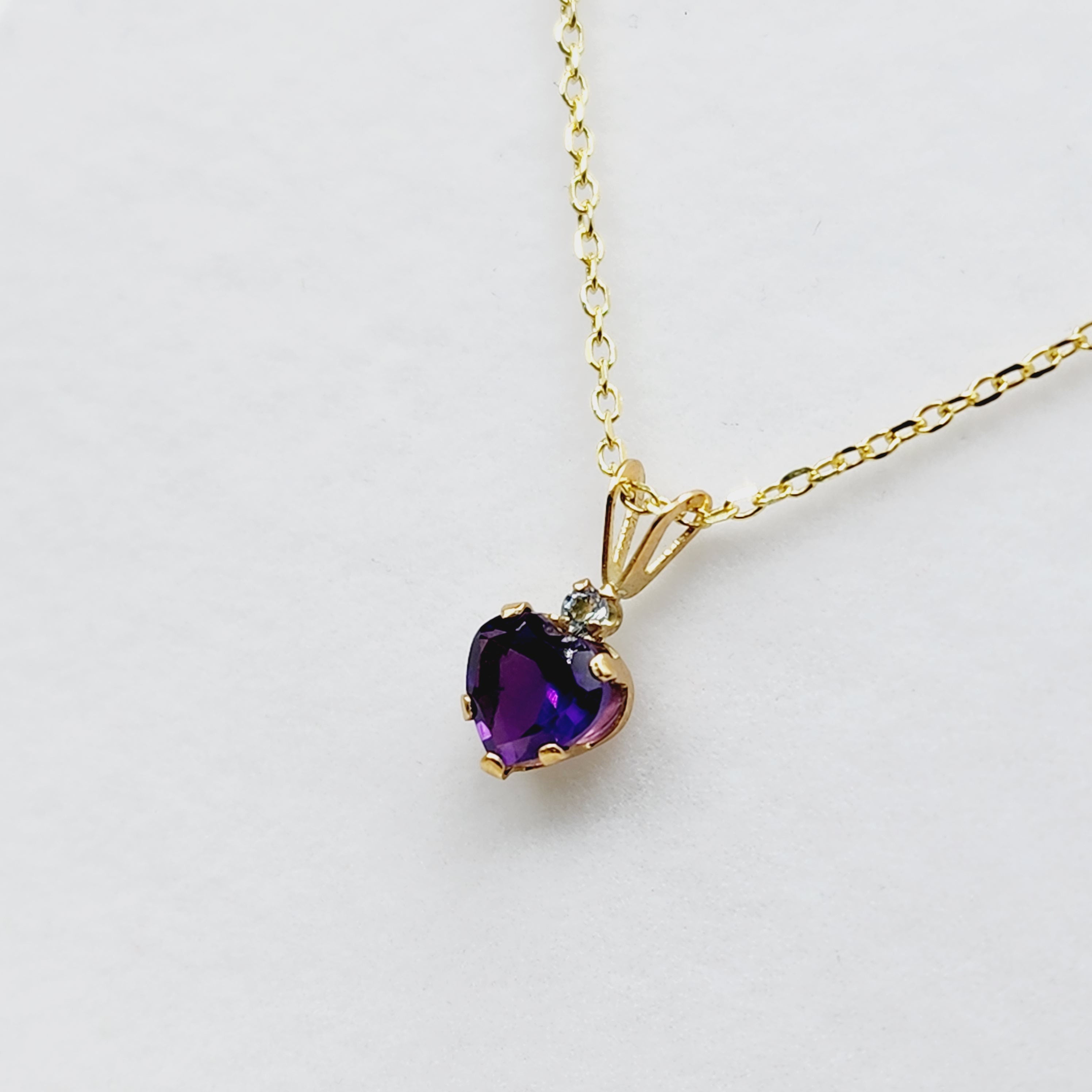 Gold Genuine Amethyst Pendant Necklace, 10K Yellow Gold Genuine Amethyst 6x6mm Pendant, Heart Shaped Purple Amethyst Pendant for Her