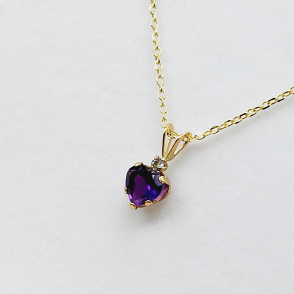 Gold Genuine Amethyst Pendant Necklace, 10K Yellow Gold Genuine Amethyst 6x6mm Pendant, Heart Shaped Purple Amethyst Pendant for Her