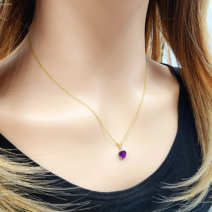 Gold Genuine Amethyst Pendant Necklace, 10K Yellow Gold Genuine Amethyst 6x6mm Pendant, Heart Shaped Purple Amethyst Pendant for Her