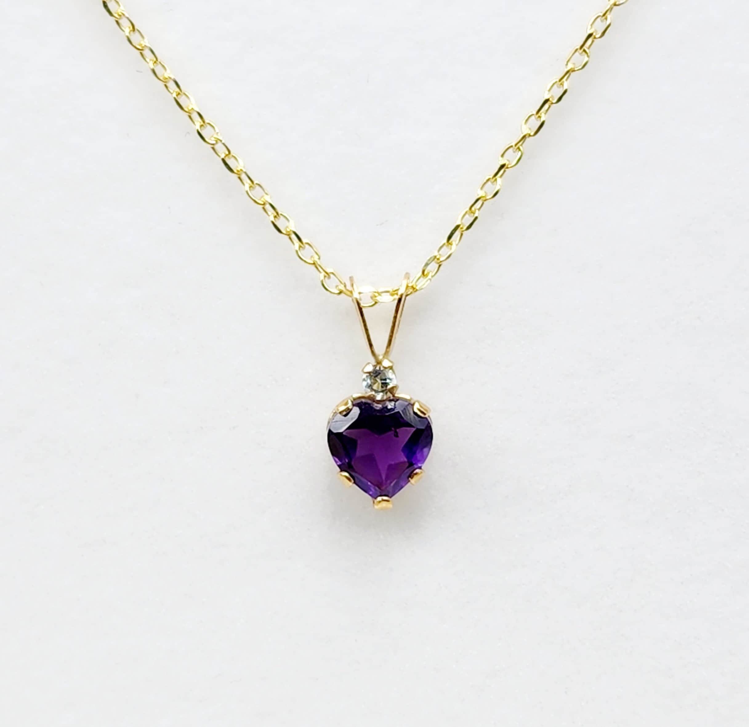 Gold Genuine Amethyst Pendant Necklace, 10K Yellow Gold Genuine Amethyst 6x6mm Pendant, Heart Shaped Purple Amethyst Pendant for Her