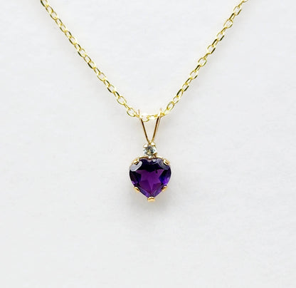 Gold Genuine Amethyst Pendant Necklace, 10K Yellow Gold Genuine Amethyst 6x6mm Pendant, Heart Shaped Purple Amethyst Pendant for Her