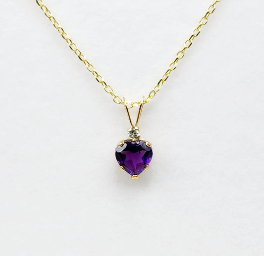 Gold Genuine Amethyst Pendant Necklace, 10K Yellow Gold Genuine Amethyst 6x6mm Pendant, Heart Shaped Purple Amethyst Pendant for Her