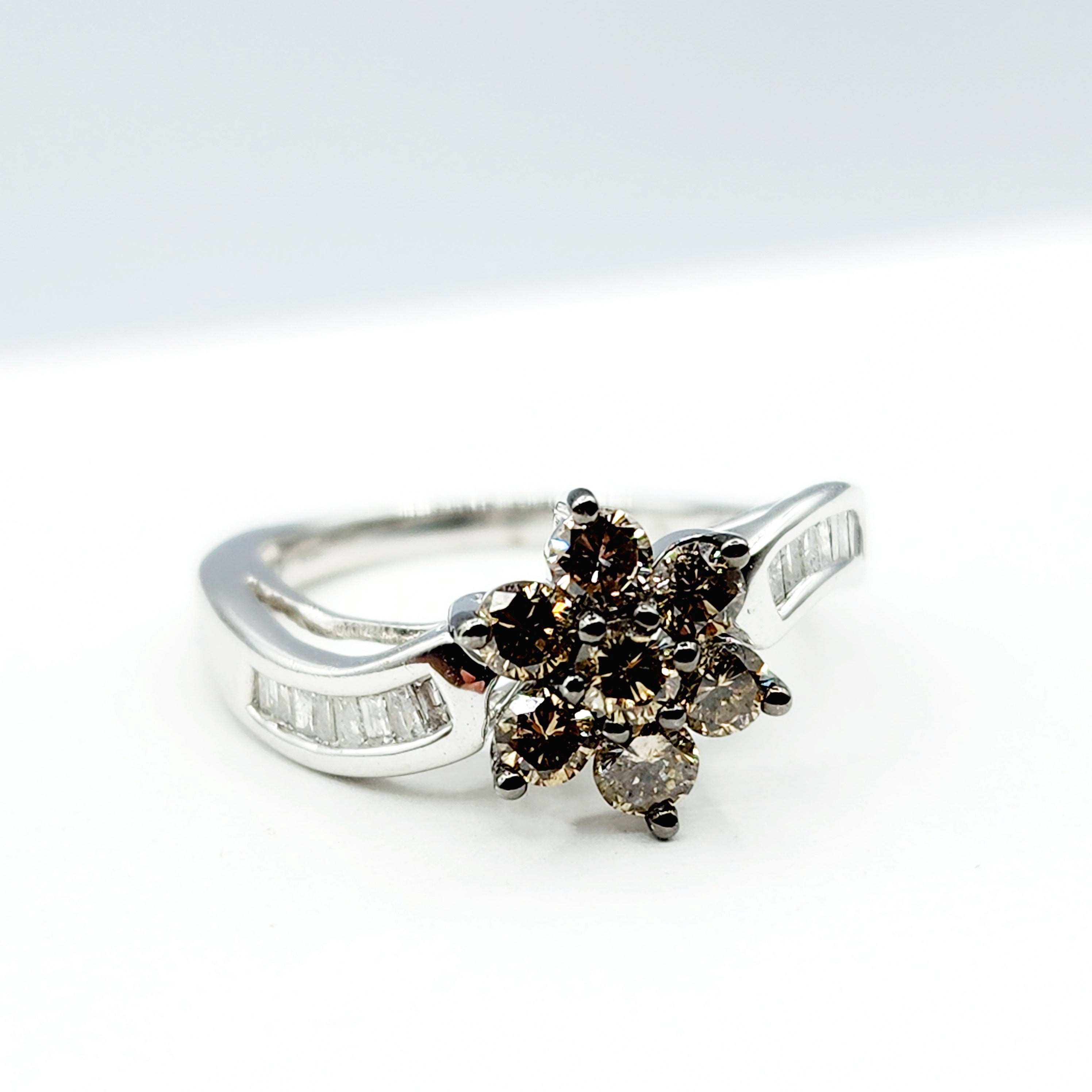 Diamond Ring For Women, Wedding Diamond Ring, 10kt White  Gold Ring with Brown Diamonds 1.00ct, Women Ring, Promise Ring, Anniversary Ring