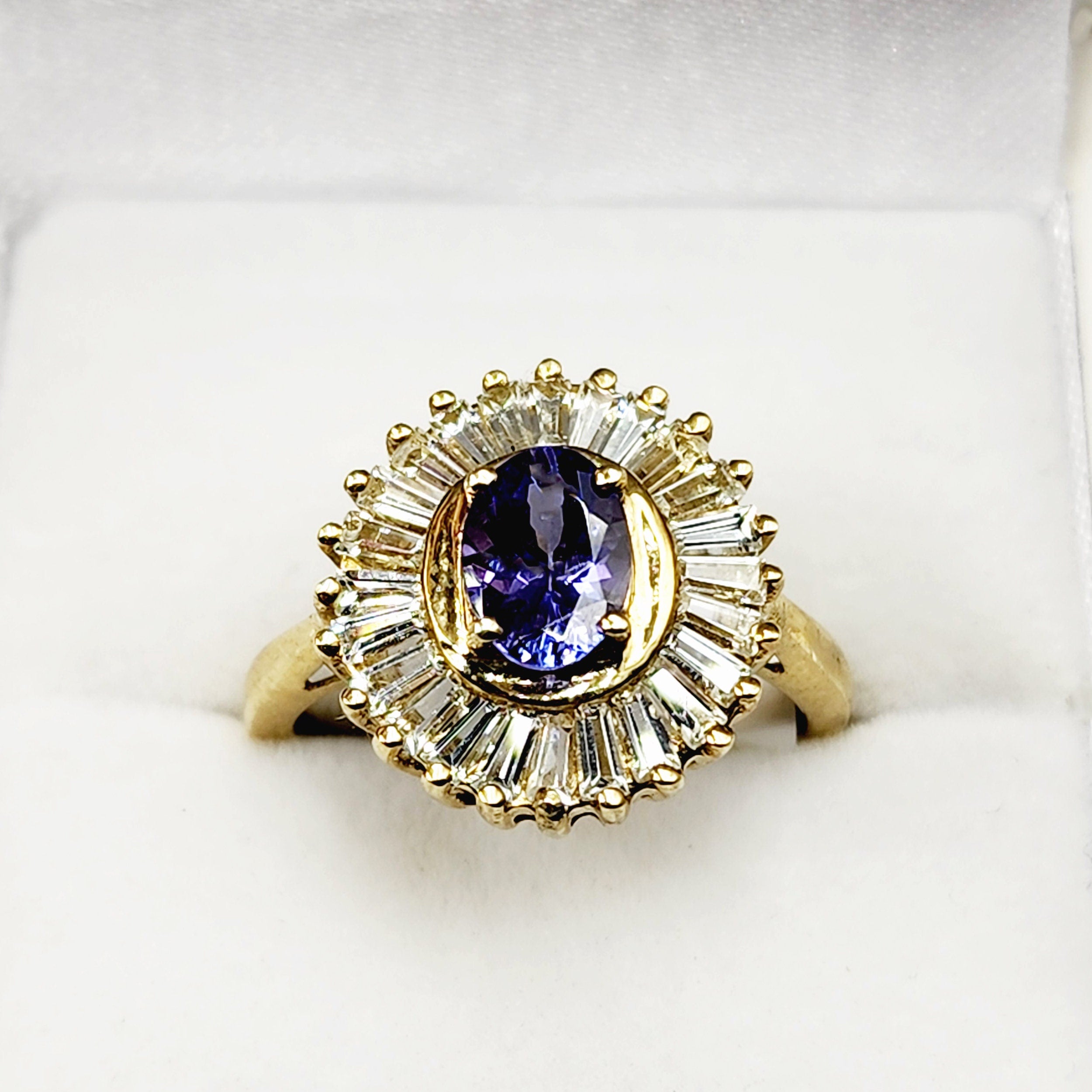 Sterling Silver Tanzanite Ring, Sterling Silver Genuine Tanzanite 7x5mm with CZ Ring, Blue Gemstone Big Ring