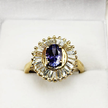 Sterling Silver Tanzanite Ring, Sterling Silver Genuine Tanzanite 7x5mm with CZ Ring, Blue Gemstone Big Ring