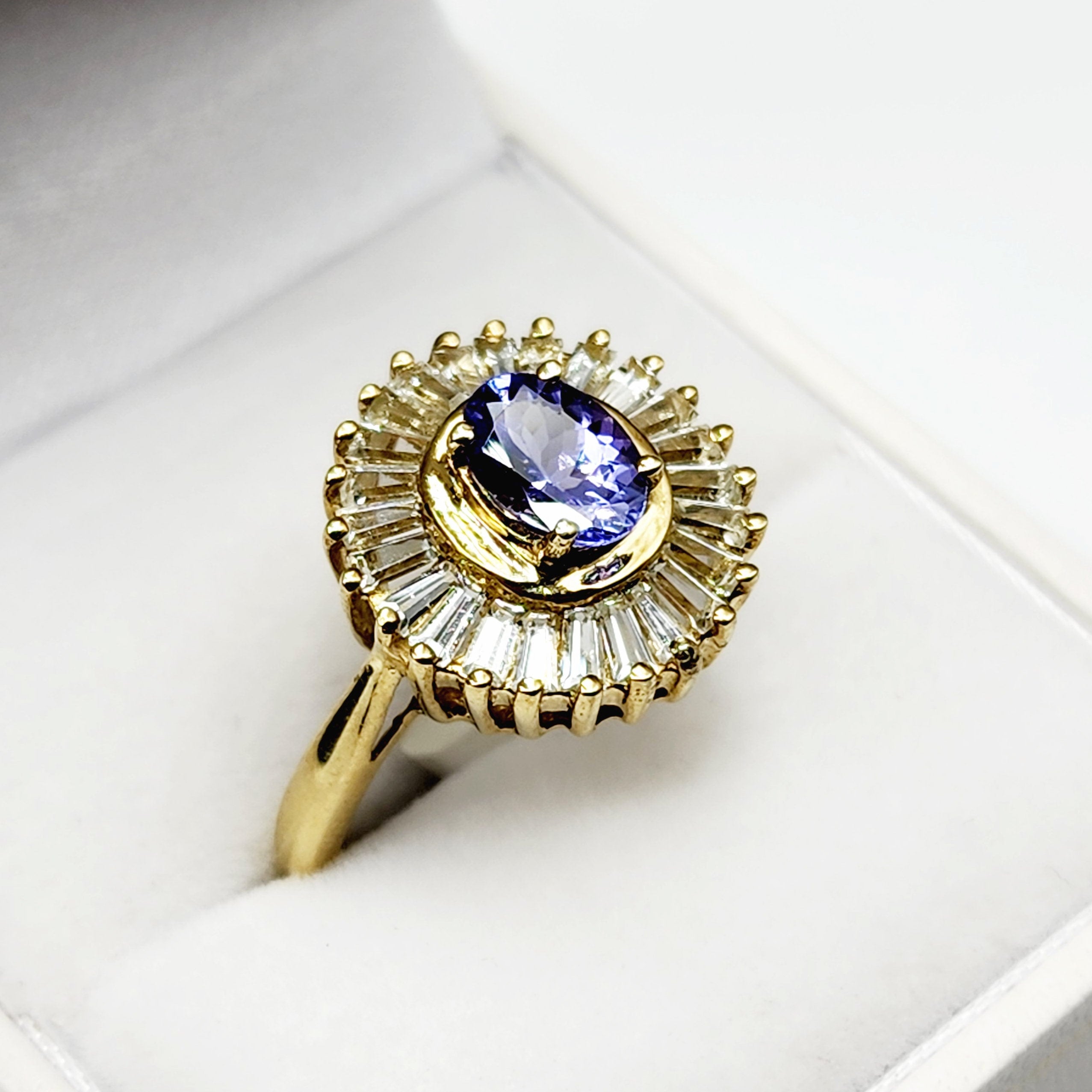 Sterling Silver Tanzanite Ring, Sterling Silver Genuine Tanzanite 7x5mm with CZ Ring, Blue Gemstone Big Ring