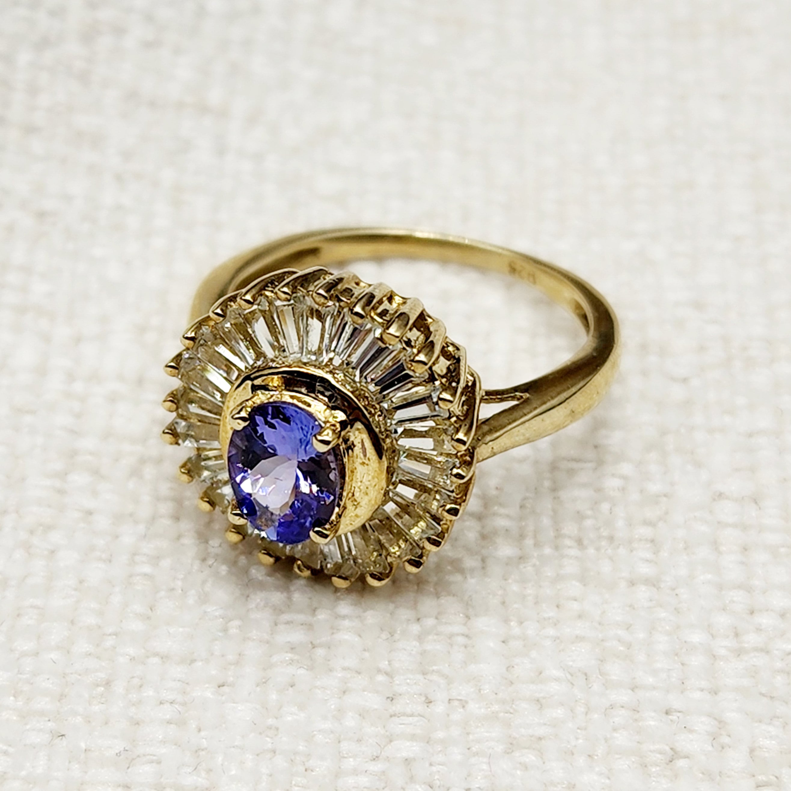 Sterling Silver Tanzanite Ring, Sterling Silver Genuine Tanzanite 7x5mm with CZ Ring, Blue Gemstone Big Ring