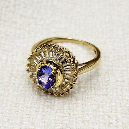 Sterling Silver Tanzanite Ring, Sterling Silver Genuine Tanzanite 7x5mm with CZ Ring, Blue Gemstone Big Ring
