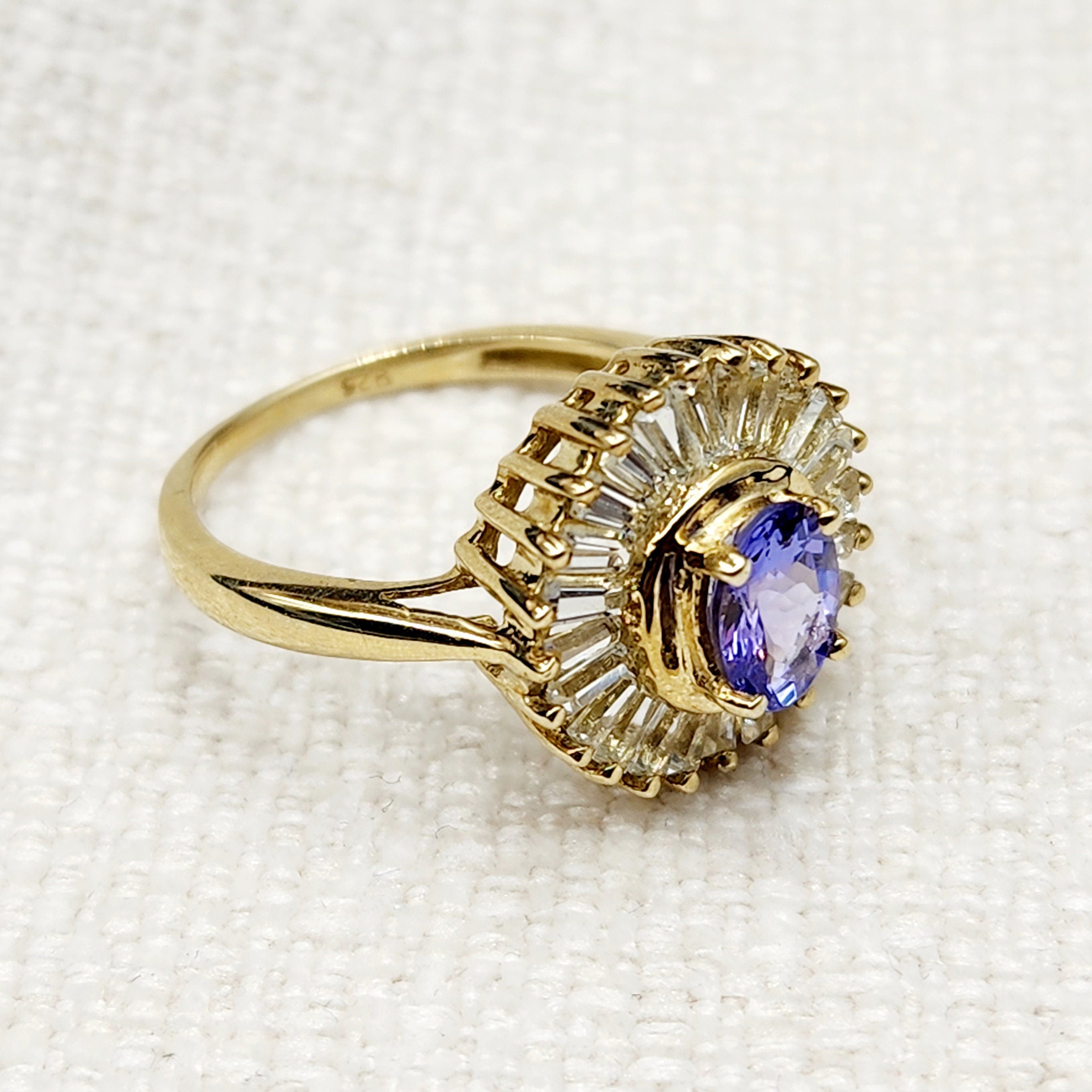 Sterling Silver Tanzanite Ring, Sterling Silver Genuine Tanzanite 7x5mm with CZ Ring, Blue Gemstone Big Ring