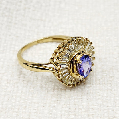 Sterling Silver Tanzanite Ring, Sterling Silver Genuine Tanzanite 7x5mm with CZ Ring, Blue Gemstone Big Ring