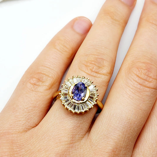 Sterling Silver Tanzanite Ring, Sterling Silver Genuine Tanzanite 7x5mm with CZ Ring, Blue Gemstone Big Ring