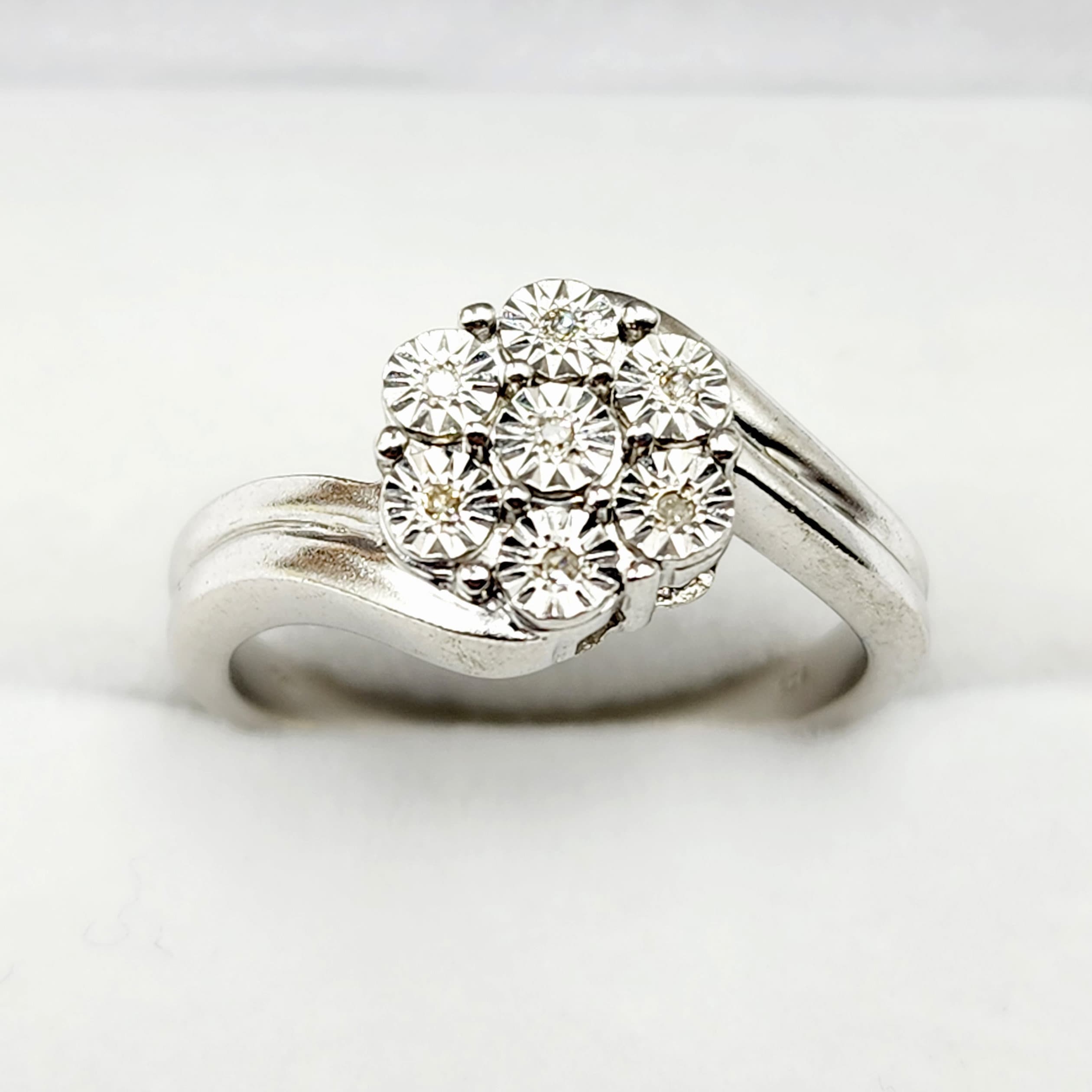 Sterling Silver With 7 Diamond Ring, Engagement Ring for Women, Gift for Birthday, Promise Ring, April Birthstone, Anniversary Gift