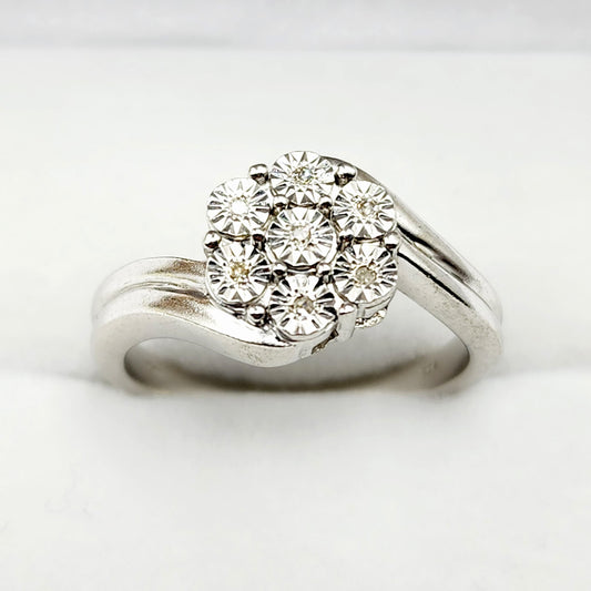 Sterling Silver With 7 Diamond Ring, Engagement Ring for Women, Gift for Birthday, Promise Ring, April Birthstone, Anniversary Gift