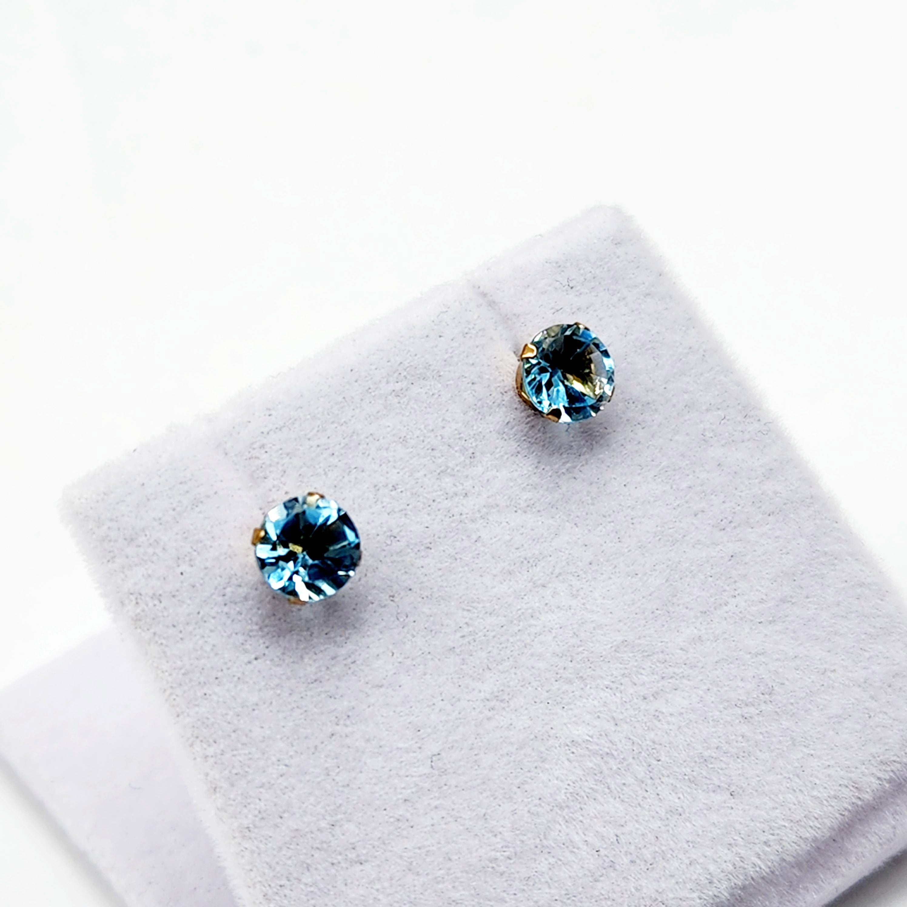 Gold Blue Topaz Stud Earrings, Solid Gold Blue Topaz 5x5mm Earrings For Women, December Birthstone, Birthday Gift, Blue Gemstone