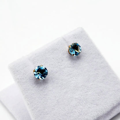 Gold Blue Topaz Stud Earrings, Solid Gold Blue Topaz 5x5mm Earrings For Women, December Birthstone, Birthday Gift, Blue Gemstone