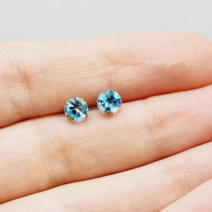 Gold Blue Topaz Stud Earrings, Solid Gold Blue Topaz 5x5mm Earrings For Women, December Birthstone, Birthday Gift, Blue Gemstone