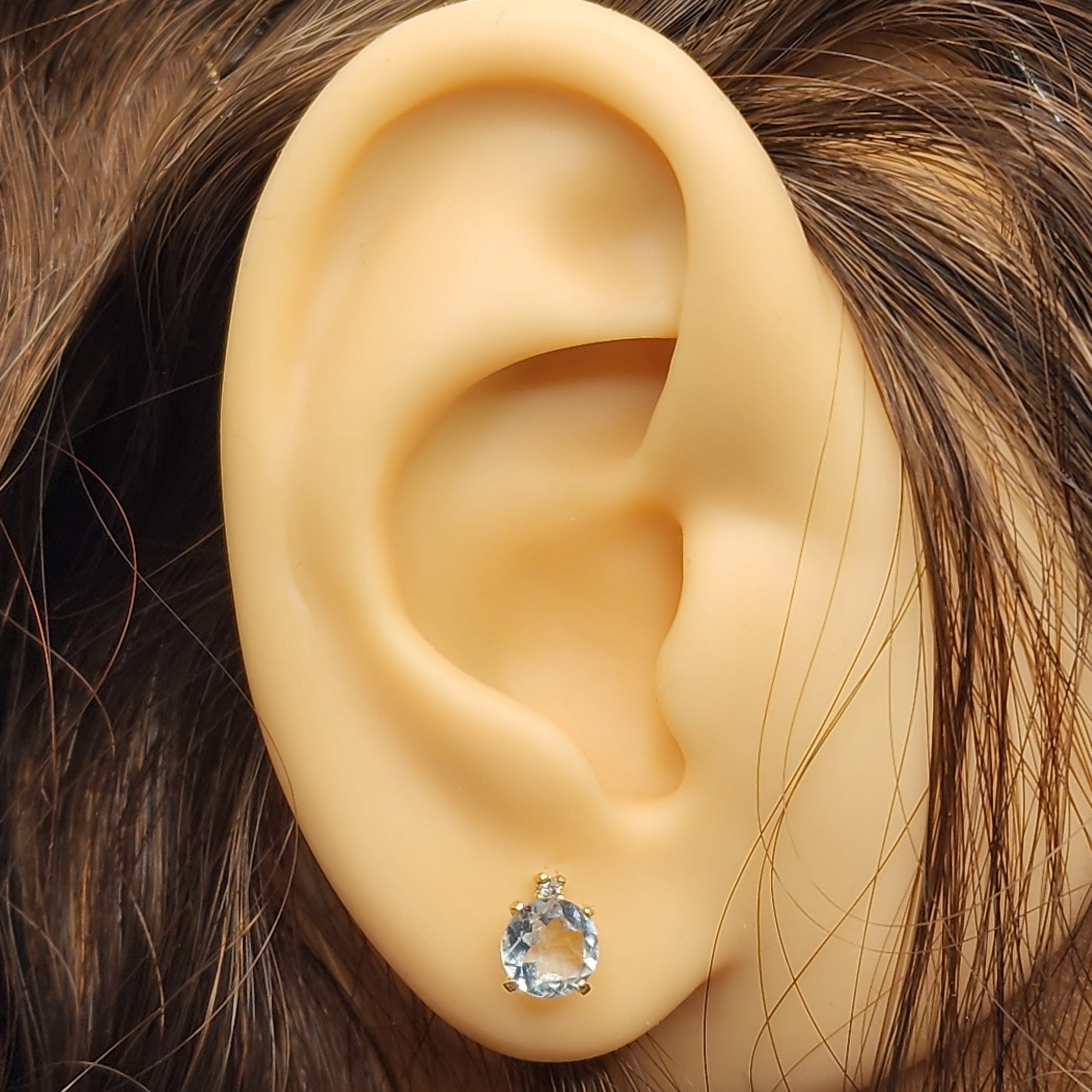 Genuine Aquamarine Earrings | 10K Yellow Gold Aquamarine with Diamond Stud Earrings