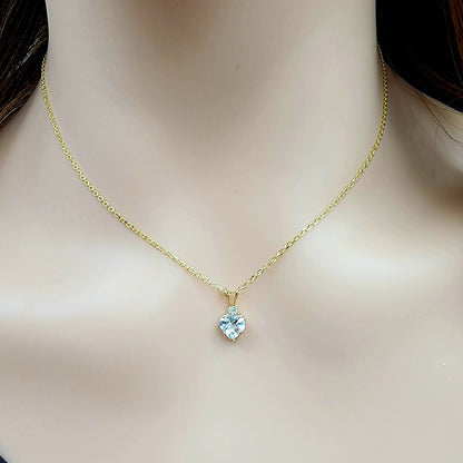 Gold Aquamarine Pendant Necklace, 10K Yellow Gold Genuine  Heart Shaped Genuine Aquamarine 6mm Pendant, March Birthstone, Handmade Pendant