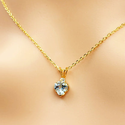 Gold Aquamarine Pendant Necklace, 10K Yellow Gold Genuine  Heart Shaped Genuine Aquamarine 6mm Pendant, March Birthstone, Handmade Pendant