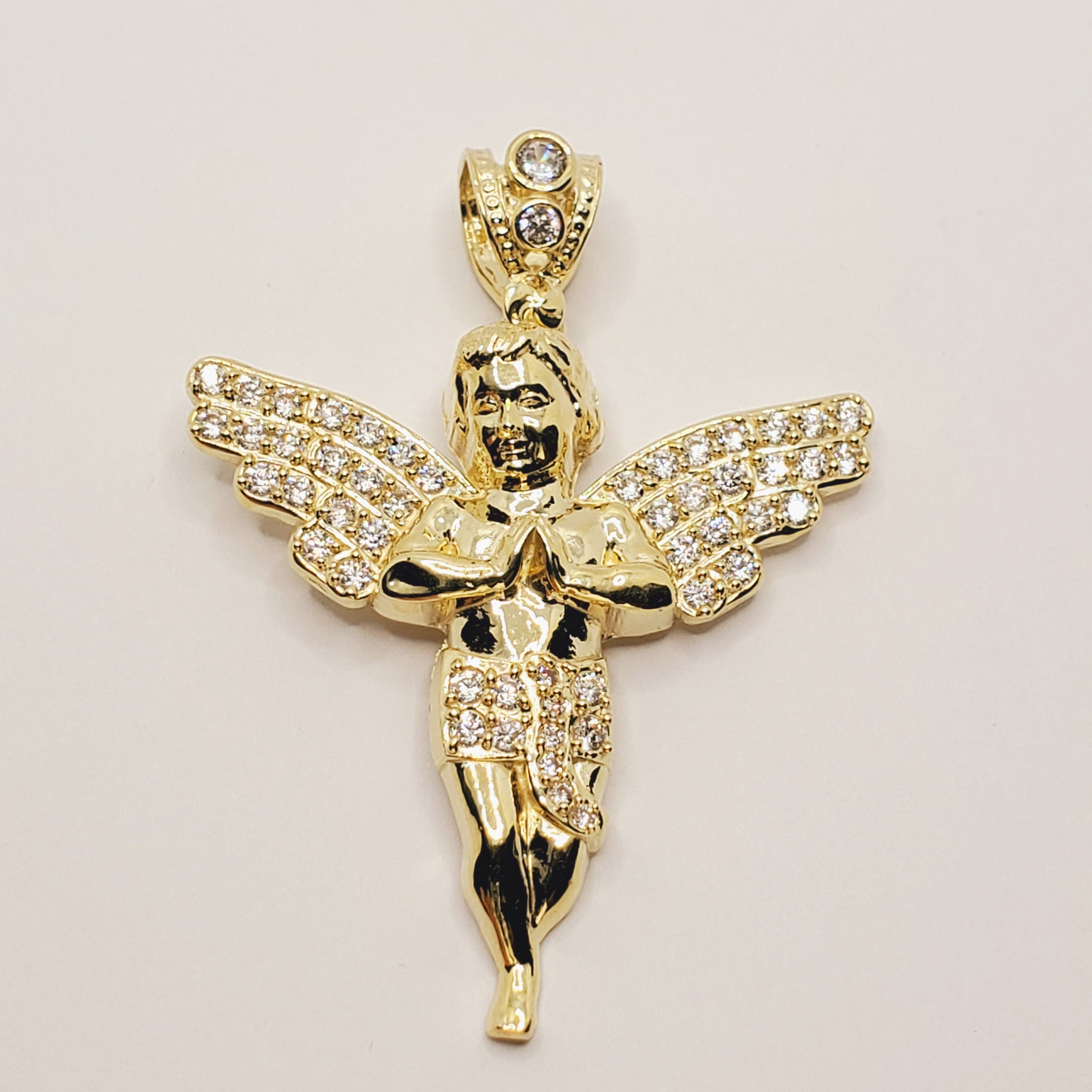 Gold Angel Pendant, 10K Yellow Gold Angel Pendant, Dainty Gold Necklace, Luxury Gift , Boyfriend Gift, Big Pendant, Large Gold Pendant