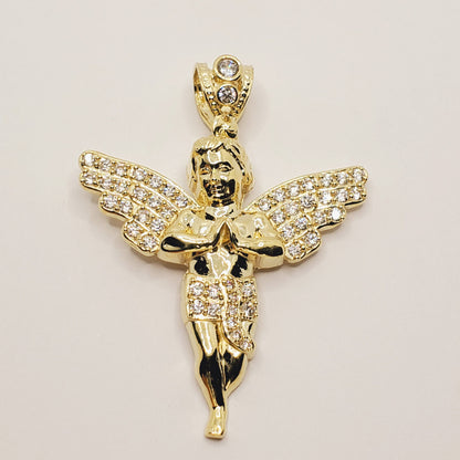 Gold Angel Pendant, 10K Yellow Gold Angel Pendant, Dainty Gold Necklace, Luxury Gift , Boyfriend Gift, Big Pendant, Large Gold Pendant
