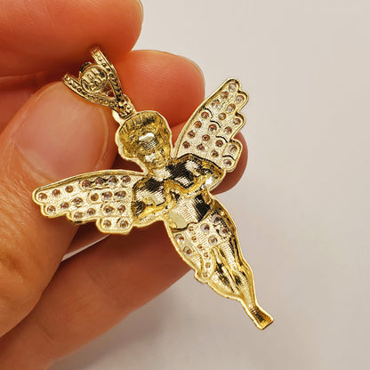 Gold Angel Pendant, 10K Yellow Gold Angel Pendant, Dainty Gold Necklace, Luxury Gift , Boyfriend Gift, Big Pendant, Large Gold Pendant