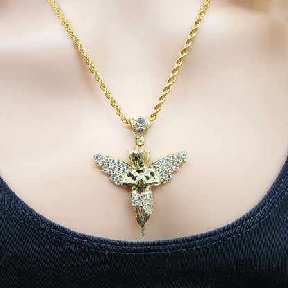 Gold Angel Pendant, 10K Yellow Gold Angel Pendant, Dainty Gold Necklace, Luxury Gift , Boyfriend Gift, Big Pendant, Large Gold Pendant