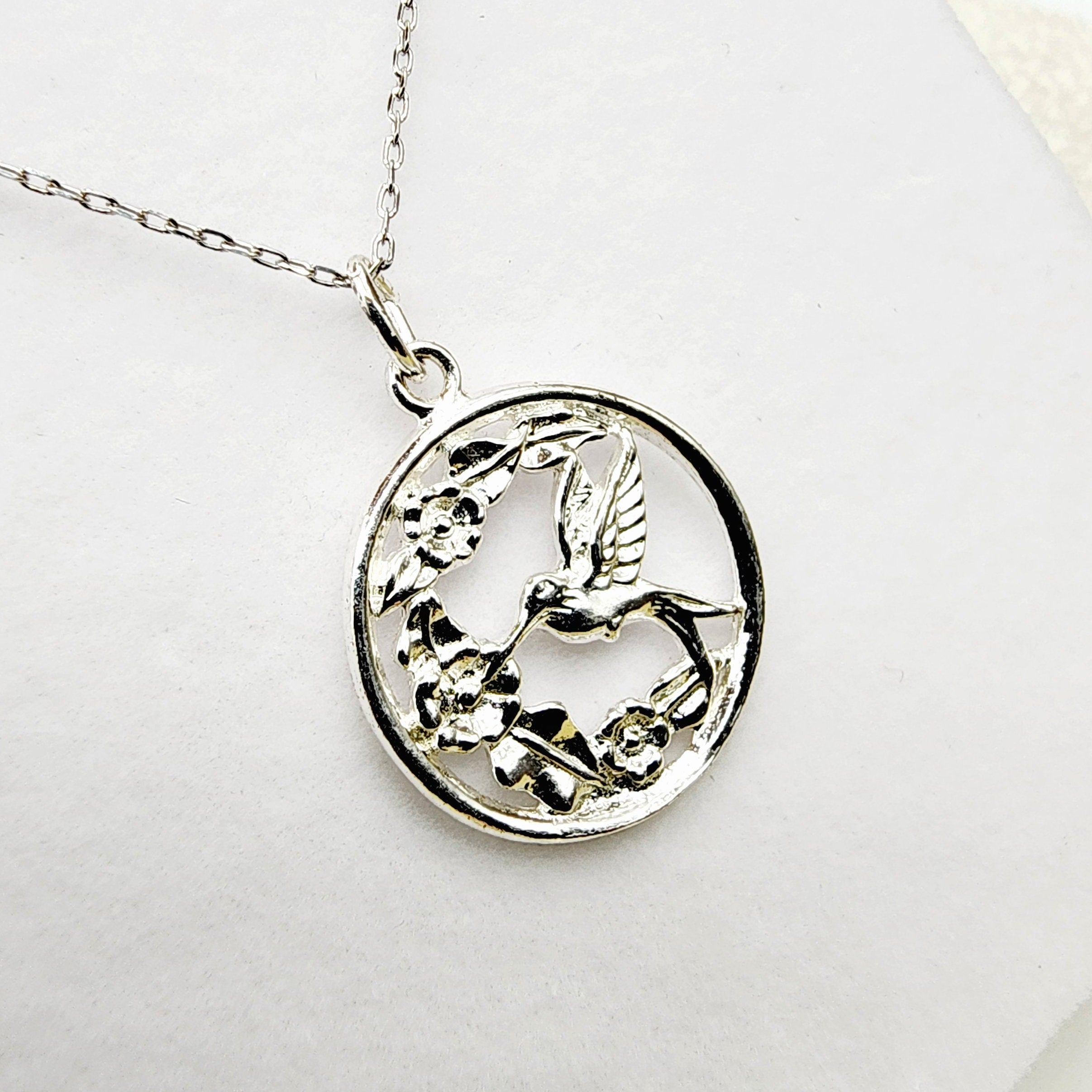 925 Silver Elements Bird, Floral Pendant Necklace, Sterling Silver Bird Pendant For Gift