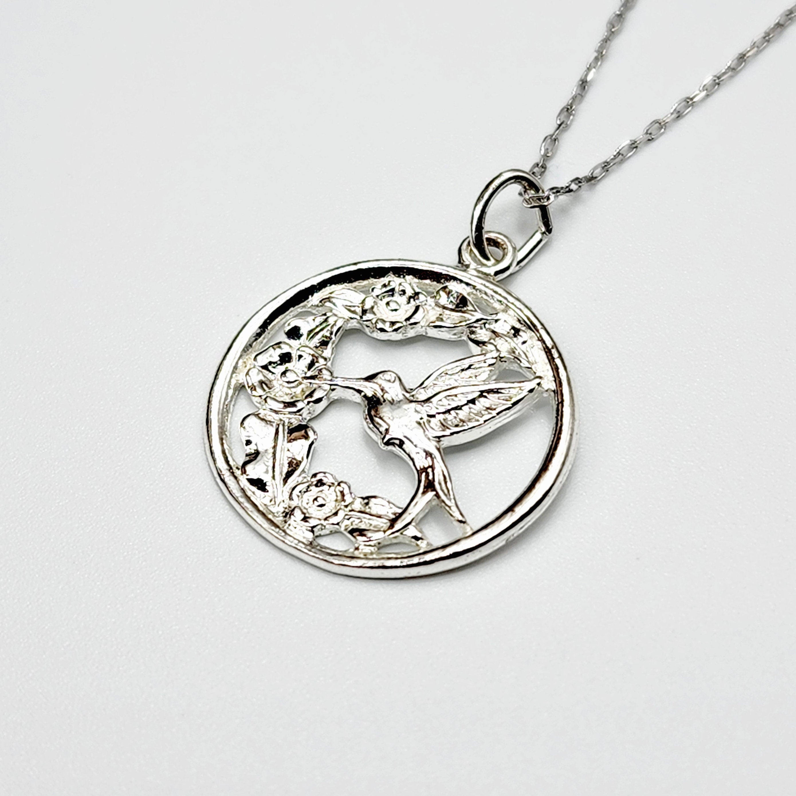 925 Silver Elements Bird, Floral Pendant Necklace, Sterling Silver Bird Pendant For Gift