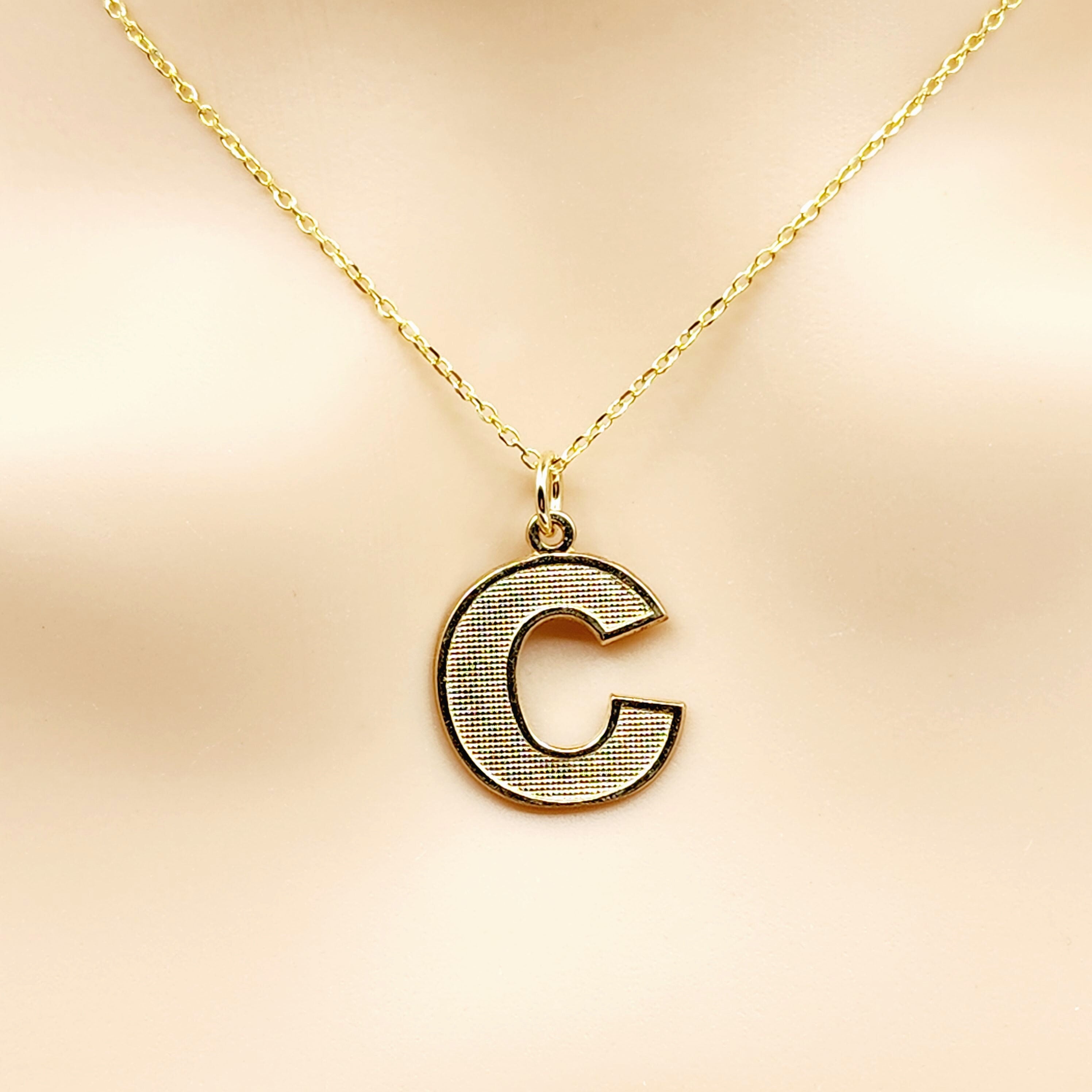 Gold Letter Pendant Necklace, 10K Yellow Gold Letter C Pendant, Dainty Gold Letter Necklace For Men and Women, Unisex Gift, Birthday Gift