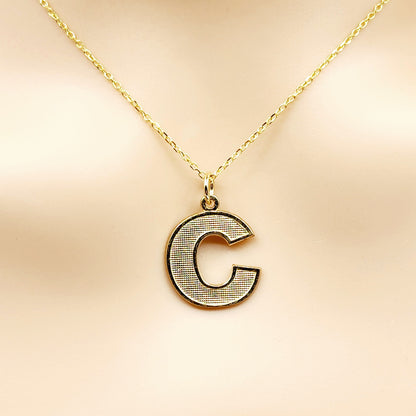 Gold Letter Pendant Necklace, 10K Yellow Gold Letter C Pendant, Dainty Gold Letter Necklace For Men and Women, Unisex Gift, Birthday Gift