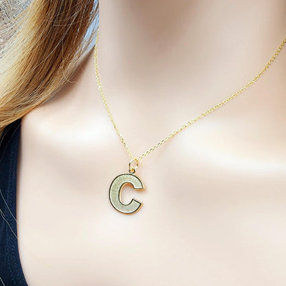 Gold Letter Pendant Necklace, 10K Yellow Gold Letter C Pendant, Dainty Gold Letter Necklace For Men and Women, Unisex Gift, Birthday Gift