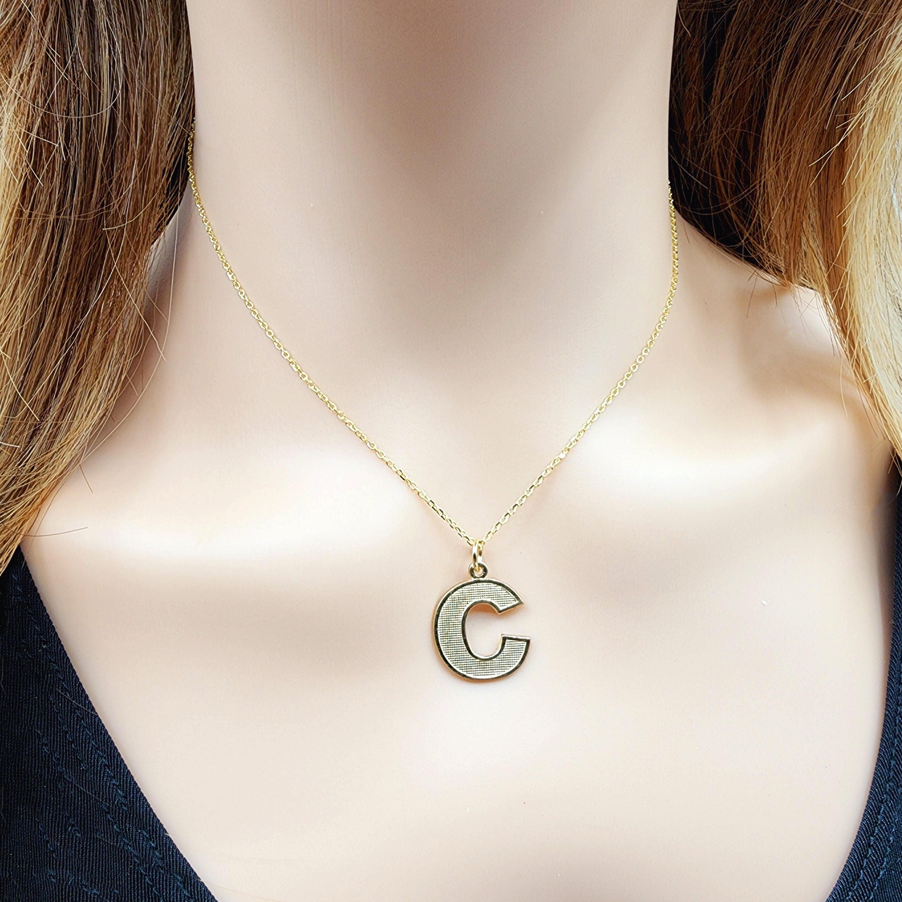 Gold Letter Pendant Necklace, 10K Yellow Gold Letter C Pendant, Dainty Gold Letter Necklace For Men and Women, Unisex Gift, Birthday Gift