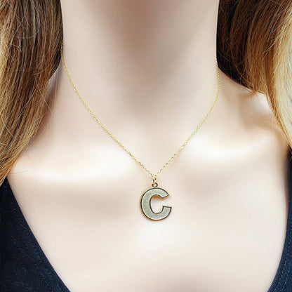 Gold Letter Pendant Necklace, 10K Yellow Gold Letter C Pendant, Dainty Gold Letter Necklace For Men and Women, Unisex Gift, Birthday Gift