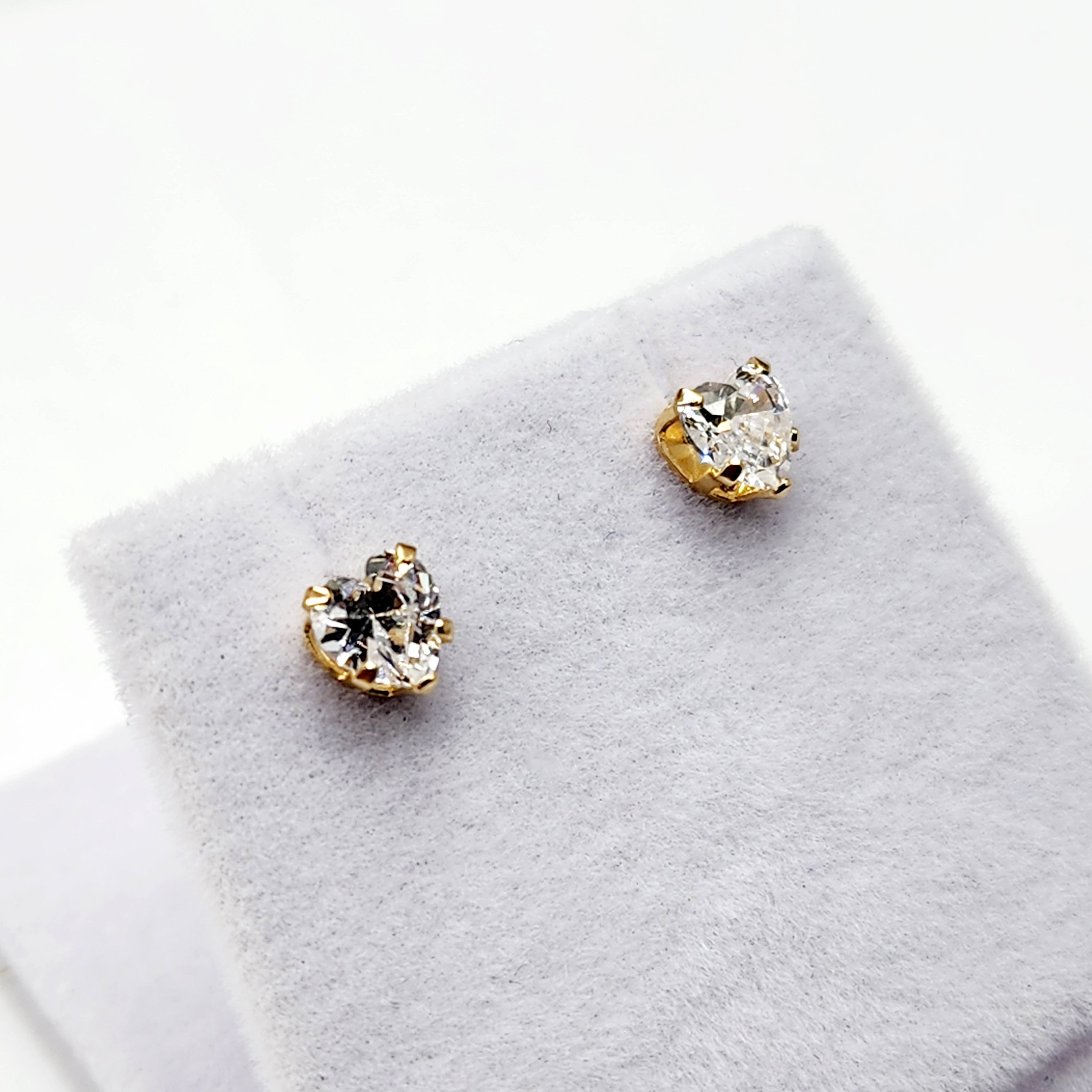Gold Cubic zirconia Stud Earrings | 9K Yellow Gold Heart Shaped CZ 5x5mm Stud Earrings, Gemstone Earrings, Gift for Her