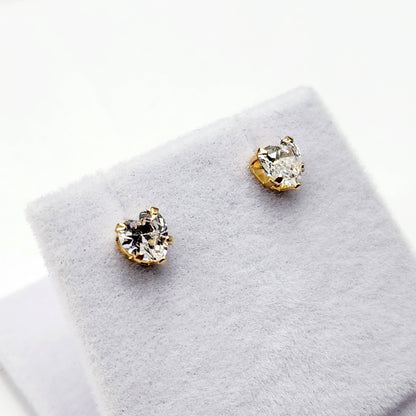 Gold Cubic zirconia Stud Earrings | 9K Yellow Gold Heart Shaped CZ 5x5mm Stud Earrings, Gemstone Earrings, Gift for Her