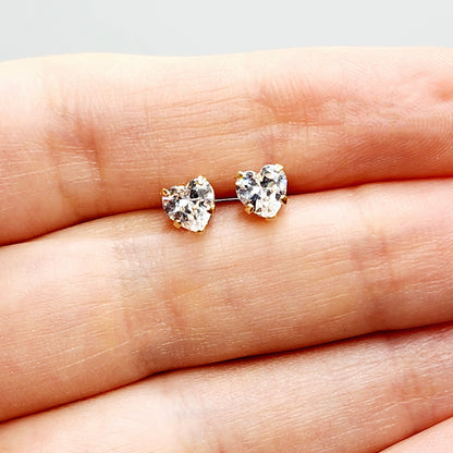Gold Cubic zirconia Stud Earrings | 9K Yellow Gold Heart Shaped CZ 5x5mm Stud Earrings, Gemstone Earrings, Gift for Her