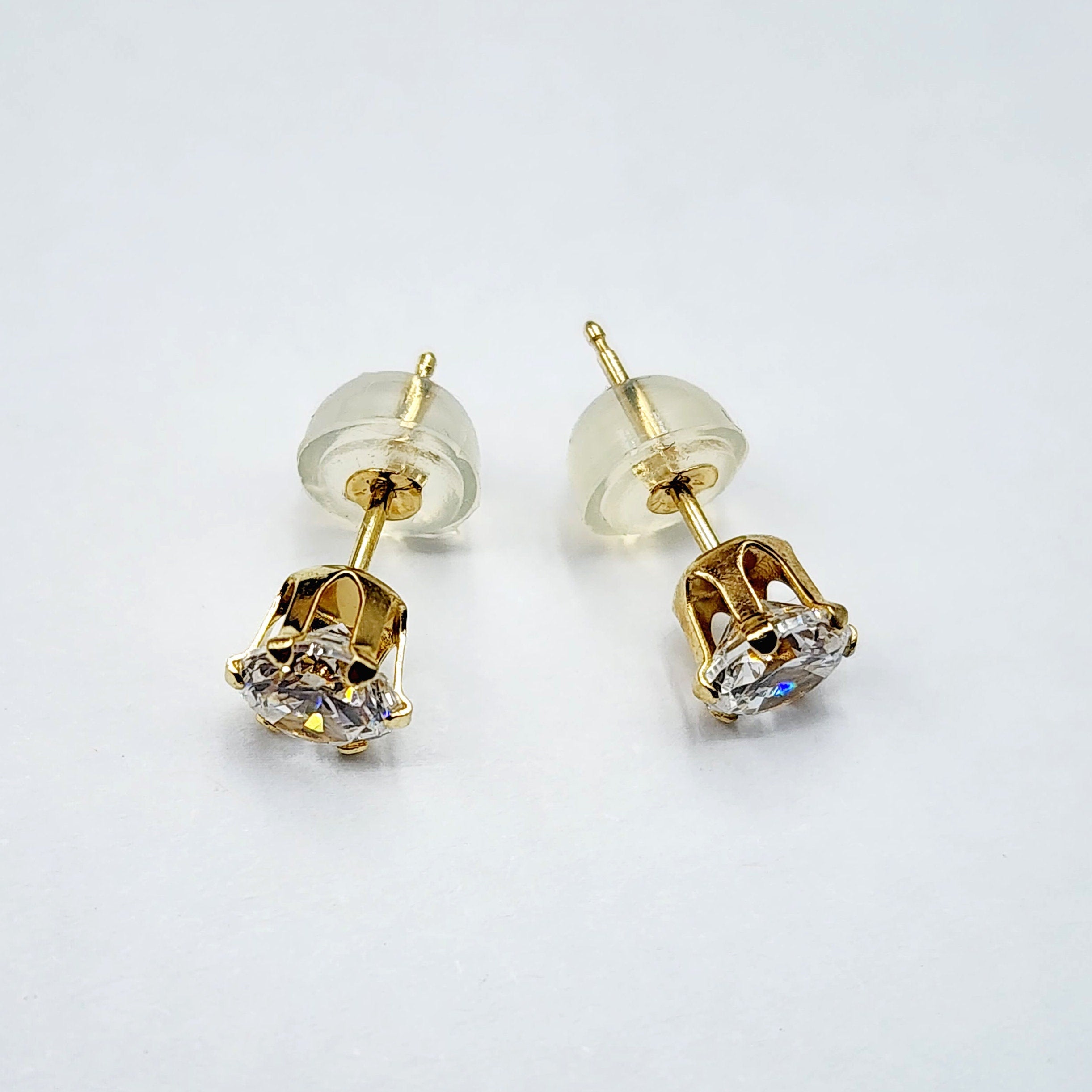 14K Gold Cubic zirconia Stud Earrings | 14K Yellow Gold CZ 5x5mm Stud Earrings, Gemstone Earrings, Gift for Her
