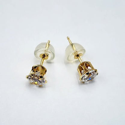 14K Gold Cubic zirconia Stud Earrings | 14K Yellow Gold CZ 5x5mm Stud Earrings, Gemstone Earrings, Gift for Her