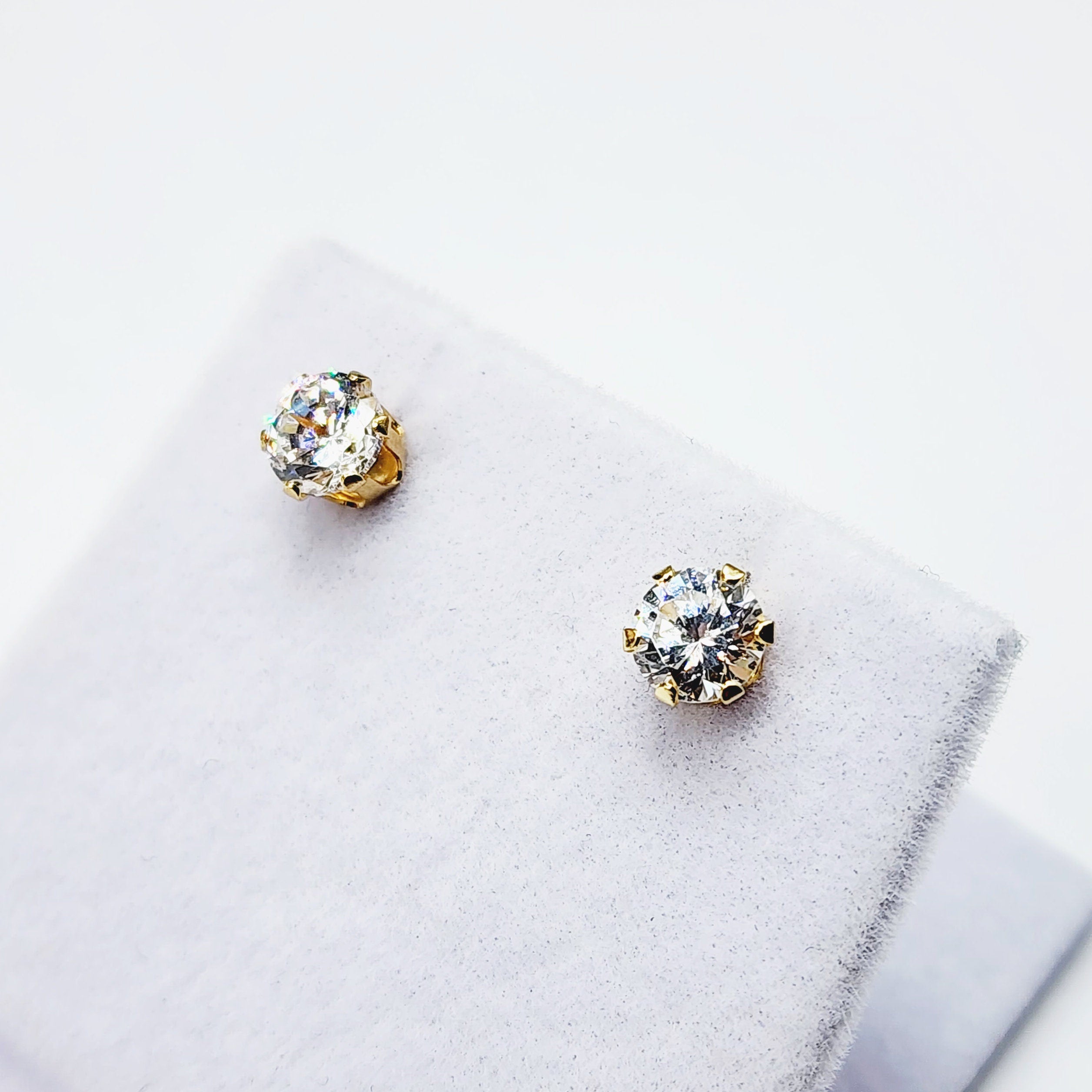 14K Gold Cubic zirconia Stud Earrings | 14K Yellow Gold CZ 5x5mm Stud Earrings, Gemstone Earrings, Gift for Her