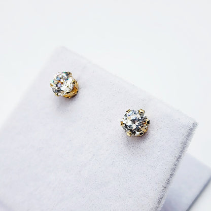 14K Gold Cubic zirconia Stud Earrings | 14K Yellow Gold CZ 5x5mm Stud Earrings, Gemstone Earrings, Gift for Her