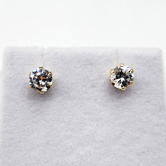 14K Gold Cubic zirconia Stud Earrings | 14K Yellow Gold CZ 5x5mm Stud Earrings, Gemstone Earrings, Gift for Her