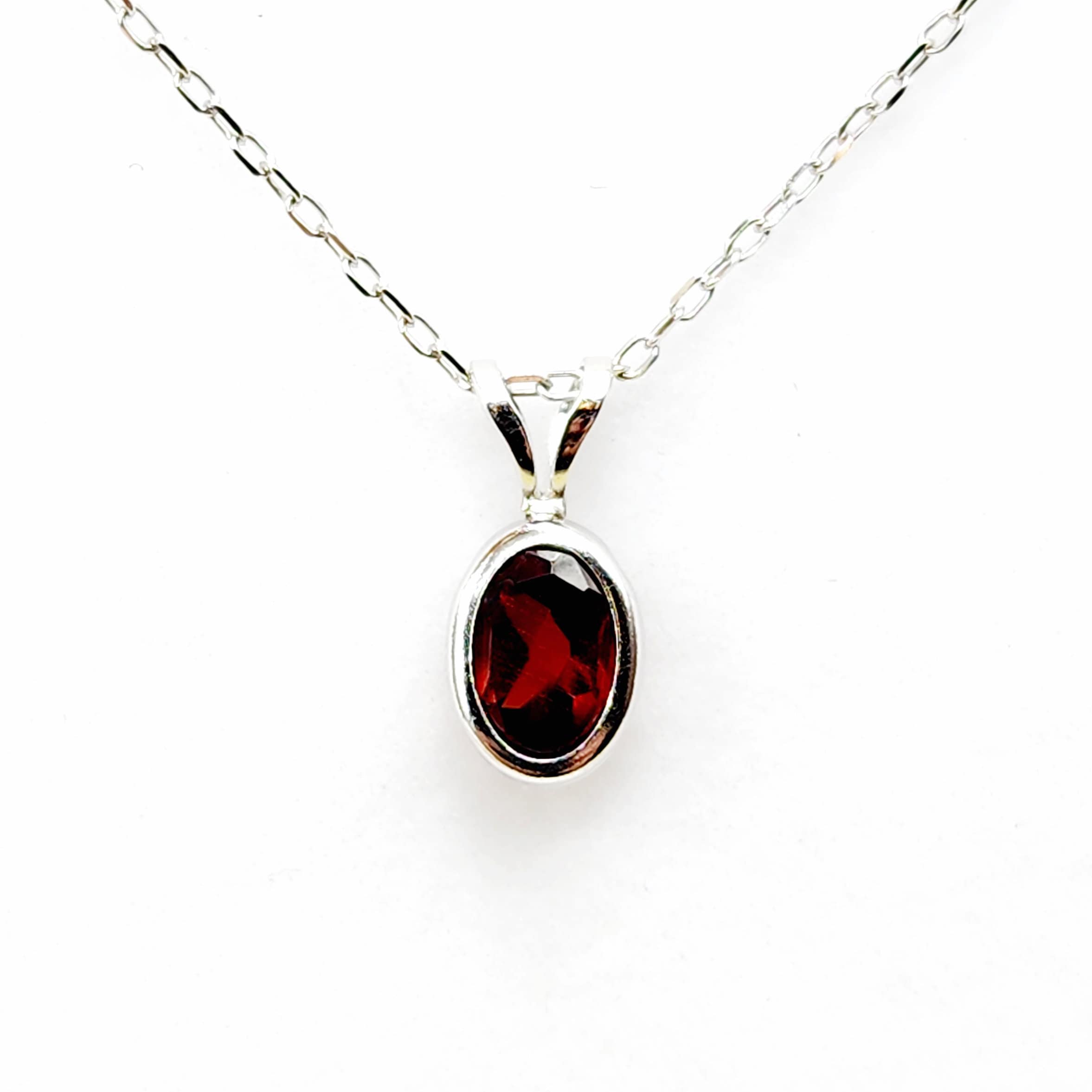 Garnet Pendant Necklace, 14K White Gold Genuine Garnet 7x5mm Pendant, January Birthstone, Garnet Jewelry, Garnet  Handmade Pendant